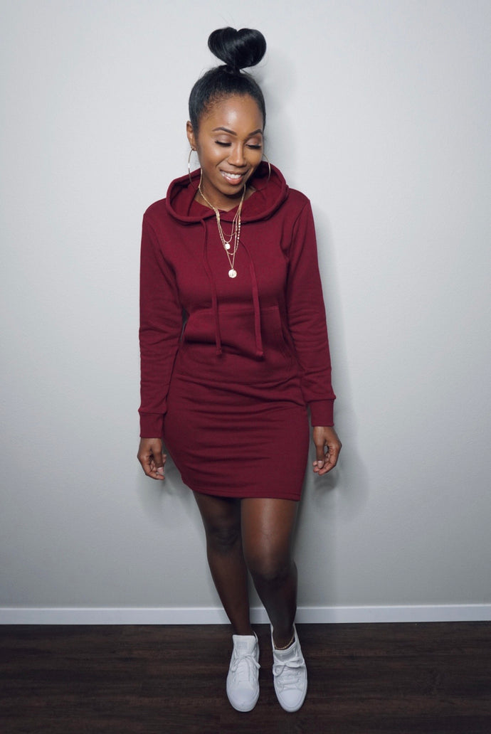“Hoodie Dress” (Burgundy)