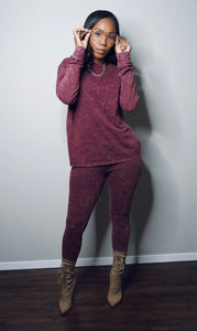 “Still Cute” Set (long sleeve-acid burgundy)
