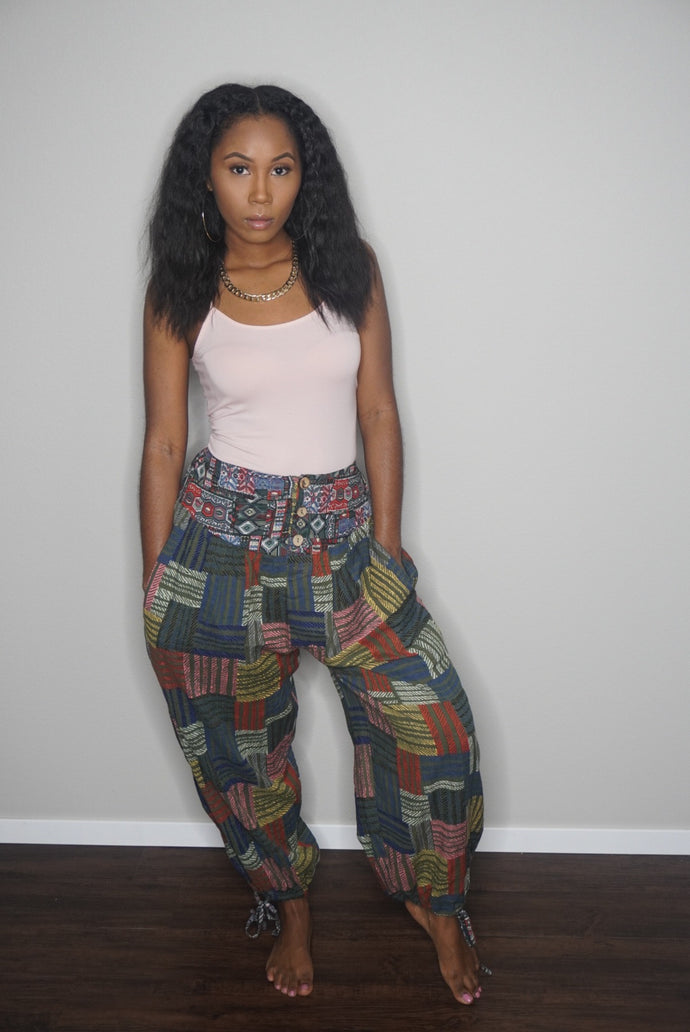 “Patchwork” Harem Pants (Olive)
