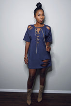 Load image into Gallery viewer, “Amora” Distressed Dress (Blue)
